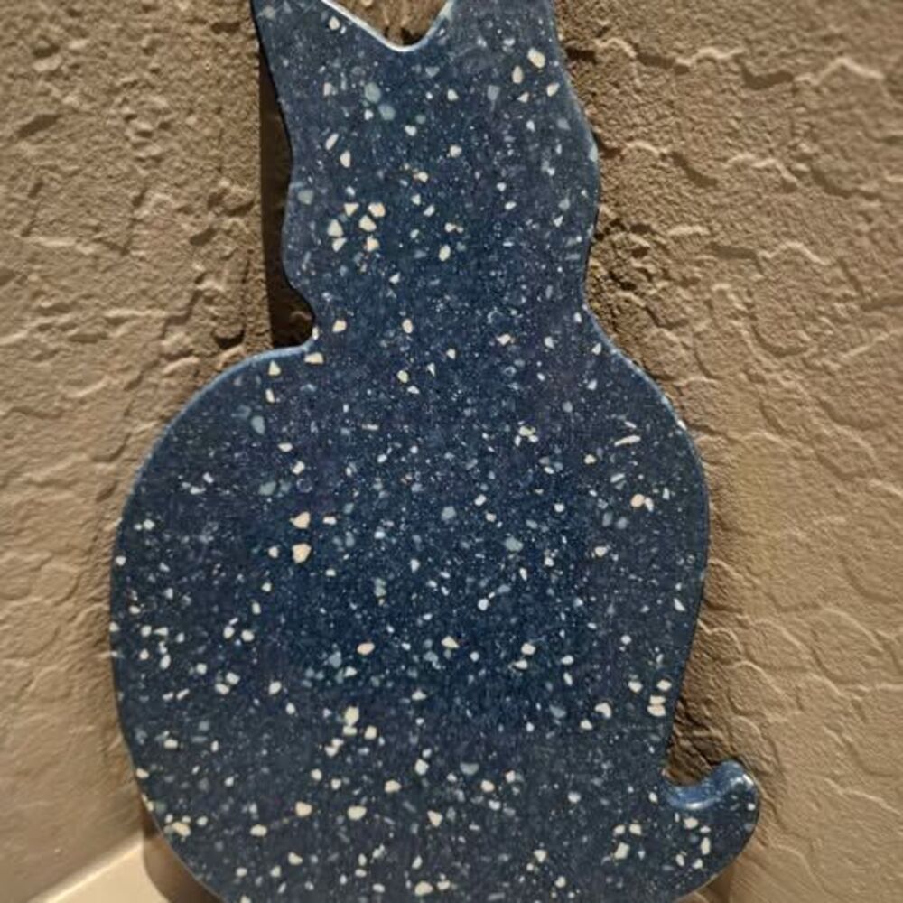 Blue Speckled Cat Shaped Cutting Board or Hot Plate